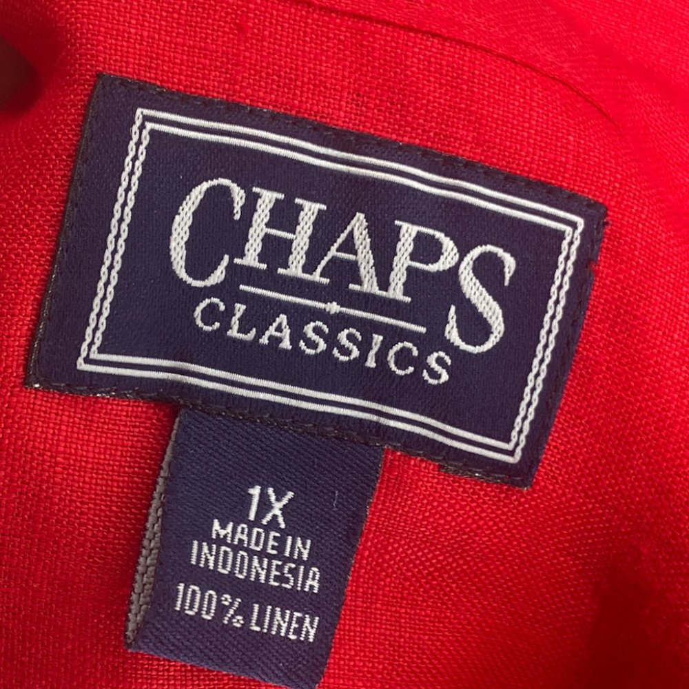 Chaps by Ralph Lauren 1X Red 100% Linen Roll Tab Sleeve Button Down Shirt Plus - Picture 3 of 3